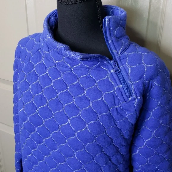 T By TALBOTS Quilted Blue Silver Zip Neck Pullover Top Size large - Picture 3 of 9
